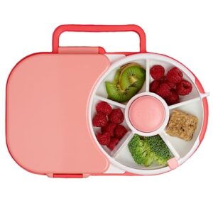 gobe kids lunchbox with detachable snack spinner, bundle with hand strap & sticker sheet, reusable bento style lunch container, 5 small +1 large sandwich compartment, bpa & pvc free, dishwasher safe
