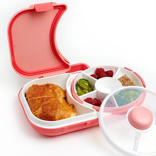 GoBe Kids Lunchbox with Detachable Snack Spinner, Bundle with Hand Strap & Sticker Sheet, Reusable Bento Style Lunch Container, 5 Small +1 Large Sandwich Compartment, BPA & PVC Free, Dishwasher Safe