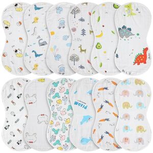 peryiter 12 pcs muslin burp cloths 20'' x 10'' 6 layers cotton burping clothes animal fruit theme soft burp rags burpy cloth bib hand muslin washcloths absorbent newborn face towels for baby boy girl