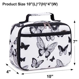 LEDAOU Lunch Bag Kids Insulated Lunch Box Girls Insulated Reusable Lunch Bag for School Picnic Hiking Work (Butterflies White)