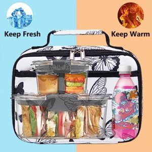 LEDAOU Lunch Bag Kids Insulated Lunch Box Girls Insulated Reusable Lunch Bag for School Picnic Hiking Work (Butterflies White)