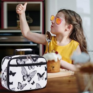 LEDAOU Lunch Bag Kids Insulated Lunch Box Girls Insulated Reusable Lunch Bag for School Picnic Hiking Work (Butterflies White)