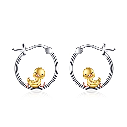 Duck Earrings Sterling Silver Duck Hoop Earrings Cute Animal Duck Jewelry Gifts for Women Girls