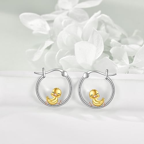 Duck Earrings Sterling Silver Duck Hoop Earrings Cute Animal Duck Jewelry Gifts for Women Girls