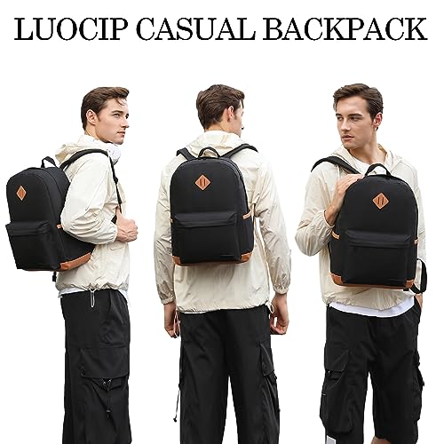 Black Laptop Backpack for Women - 15.6 inch Classic Basic College Student with Computer Compartment Casual Travel Bookbag Business Waterproof Work Bags for Adult Men Lightweight School Daypack
