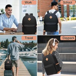 Black Laptop Backpack for Women - 15.6 inch Classic Basic College Student with Computer Compartment Casual Travel Bookbag Business Waterproof Work Bags for Adult Men Lightweight School Daypack