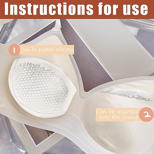 Silicone Bra Inserts, Bra Inserts Silicone Bra Push Up Premium Silicone Breast Lift Enhancers Semi-Adhesive Breast Lift Enhancers Pads Push Up Cup V-Shaped, Reusable, Breathable, Clear for A/B/C Cup