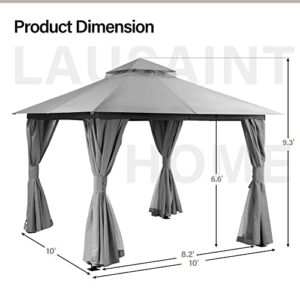 LAUSAINT HOME Outdoor Patio Gazebo 10'x10' with Expansion Bolts, Heavy Duty Gazebos Shelter Party Tent with Double Roofs, Mosquito Nettings and Privacy Screens for Backyard, Garden, Lawn, Smoke Grey