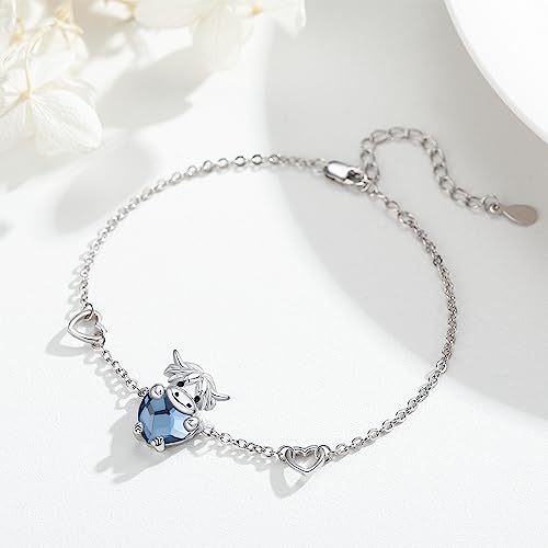 JUSTKIDSTOY Highland Cow Bracelet 925 Sterling Silver Cute Cow Charm Adjustable Chain Bracelet with Crystal Highland Cow Jewelry Birthday Gifts for Women Girls