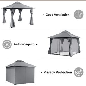 LAUSAINT HOME Outdoor Patio Gazebo 10'x10' with Expansion Bolts, Heavy Duty Gazebos Shelter Party Tent with Double Roofs, Mosquito Nettings and Privacy Screens for Backyard, Garden, Lawn, Smoke Grey