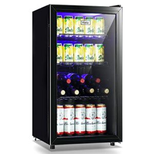 beverage refrigerator and cooler - 120 can mini fridge with glass door for soda beer or wine - small drink dispenser machine for office or bar with adjustable removable shelves