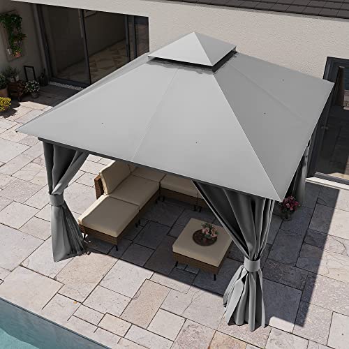 LAUSAINT HOME Outdoor Patio Gazebo 10'x10' with Expansion Bolts, Heavy Duty Gazebos Shelter Party Tent with Double Roofs, Mosquito Nettings and Privacy Screens for Backyard, Garden, Lawn, Smoke Grey