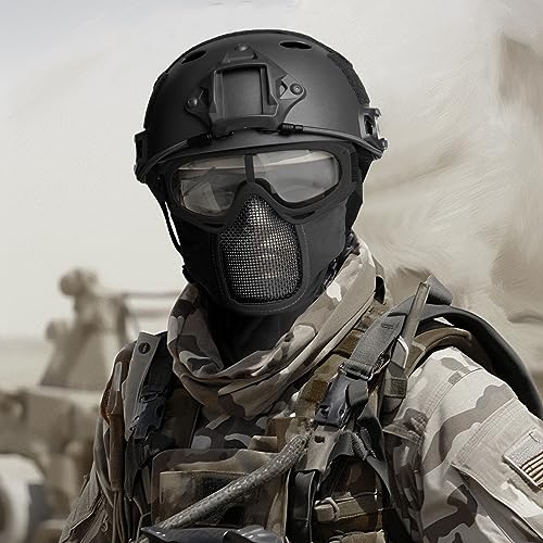 VPZENAR Airsoft Helmet,Black Tactical Helmet,Airsoft Mask Mesh,Elastic ...