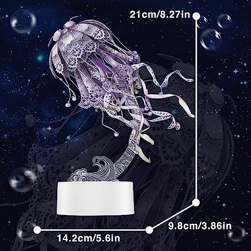 Piececool 3D Metal Model Kits, Jellyfish Night Lamp with USB Plug, Cute Sea Animals DIY Models Building Kits for Adults Brain Teaser Puzzles, Best Dad Boyfriend Gifts