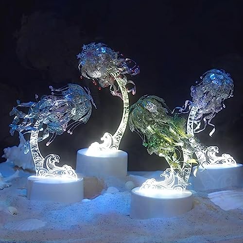 Piececool 3D Metal Model Kits, Jellyfish Night Lamp with USB Plug, Cute Sea Animals DIY Models Building Kits for Adults Brain Teaser Puzzles, Best Dad Boyfriend Gifts