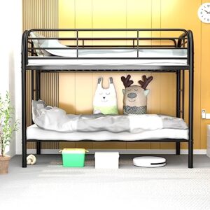 GangMei Latest Version Twin Over Twin Bunk Bed with Enclosed Guardrail, Full Over Full Bunk Bed for Kids Boys Girls Teens Adults, Heavy Duty Metal Frame, Double Sided Ladder, Black