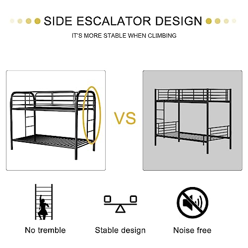 GangMei Latest Version Twin Over Twin Bunk Bed with Enclosed Guardrail, Full Over Full Bunk Bed for Kids Boys Girls Teens Adults, Heavy Duty Metal Frame, Double Sided Ladder, Black