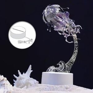 Piececool 3D Metal Model Kits, Jellyfish Night Lamp with USB Plug, Cute Sea Animals DIY Models Building Kits for Adults Brain Teaser Puzzles, Best Dad Boyfriend Gifts