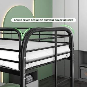 GangMei Latest Version Twin Over Twin Bunk Bed with Enclosed Guardrail, Full Over Full Bunk Bed for Kids Boys Girls Teens Adults, Heavy Duty Metal Frame, Double Sided Ladder, Black