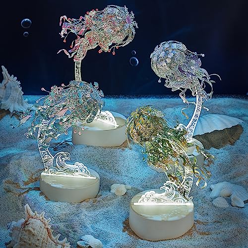 Piececool 3D Metal Model Kits, Jellyfish Night Lamp with USB Plug, Cute Sea Animals DIY Models Building Kits for Adults Brain Teaser Puzzles, Best Dad Boyfriend Gifts