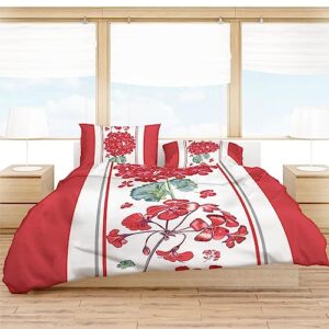 dinhomela california king bedding set 3 piece abstract red floral comforter cover set, soft bedding set for baby girl boy all season duvet cover with pillow shams spring summer flowers botanical