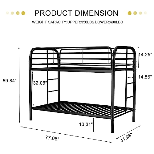 GangMei Latest Version Twin Over Twin Bunk Bed with Enclosed Guardrail, Full Over Full Bunk Bed for Kids Boys Girls Teens Adults, Heavy Duty Metal Frame, Double Sided Ladder, Black