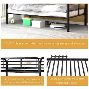 GangMei Latest Version Twin Over Twin Bunk Bed with Enclosed Guardrail, Full Over Full Bunk Bed for Kids Boys Girls Teens Adults, Heavy Duty Metal Frame, Double Sided Ladder, Black