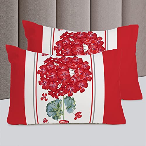 Dinhomela California King Bedding Set 3 Piece Abstract Red Floral Comforter Cover Set, Soft Bedding Set for Baby Girl Boy All Season Duvet Cover with Pillow Shams Spring Summer Flowers Botanical