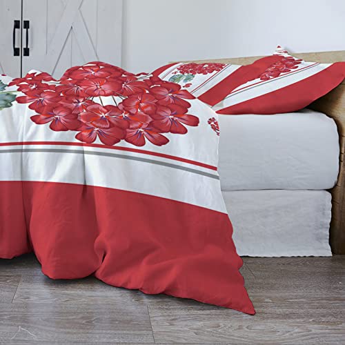 Dinhomela California King Bedding Set 3 Piece Abstract Red Floral Comforter Cover Set, Soft Bedding Set for Baby Girl Boy All Season Duvet Cover with Pillow Shams Spring Summer Flowers Botanical