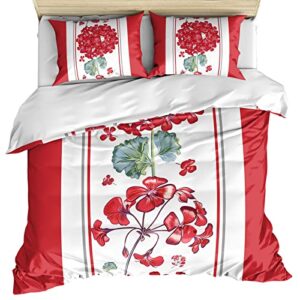 Dinhomela California King Bedding Set 3 Piece Abstract Red Floral Comforter Cover Set, Soft Bedding Set for Baby Girl Boy All Season Duvet Cover with Pillow Shams Spring Summer Flowers Botanical