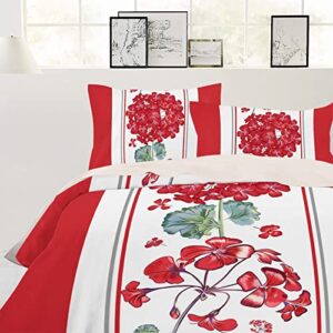 Dinhomela California King Bedding Set 3 Piece Abstract Red Floral Comforter Cover Set, Soft Bedding Set for Baby Girl Boy All Season Duvet Cover with Pillow Shams Spring Summer Flowers Botanical