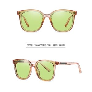 SHUNXI Nearsighted Sunglasses For Men Women, Myopia Glasses For Distance, TR90 Frame UV400 Sun glasses (Transparent pink,green lens, -2.5, diopters)