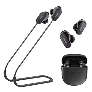 ulitiq strap compatible with bose quietcomfort earbuds ii, silicone bose earbuds lanyard, anti lost bose quietcomfort earbuds ii straps accessories, anti-lost neck rope cord soft holder, (black)