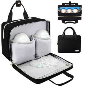 wearable breast pump bag with cooler compartment, breast pump travel bag compatible with elvie, momcozy s12 pro, willow & medela pump, carrying case for breast pump and accessories, black