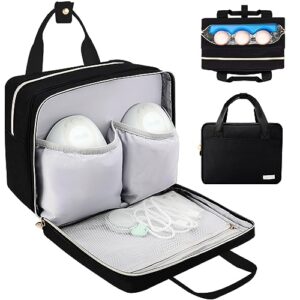 Wearable Breast Pump Bag with Cooler Compartment, Breast Pump Travel Bag Compatible with Elvie, Momcozy S12 Pro, Willow & Medela Pump, Carrying Case for Breast Pump and Accessories, Black