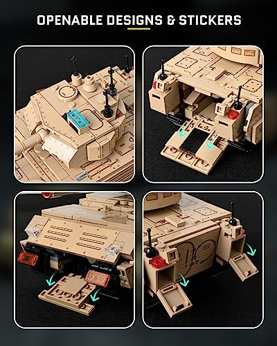 BOOLAKOS Merkava Mark IV, Convertible Merkava Mk4 Main Battle Tank and M2 Bradley Infantry Fighting Vehicle Model, 2 in 1 Military Building Block Set for Adult Gift Giving (659 Pieces)