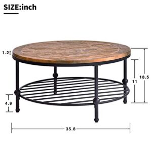 HEPMIMZHU 2-Tier Brown Vintage Wooden Coffee Table Retro Wood Table Top & Metal Legs Cocktail Table for Living Room Bedroom Office (Brown6)