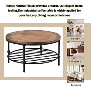 HEPMIMZHU 2-Tier Brown Vintage Wooden Coffee Table Retro Wood Table Top & Metal Legs Cocktail Table for Living Room Bedroom Office (Brown6)