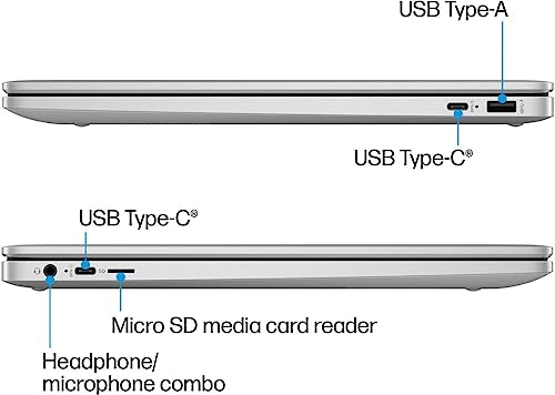 HP 2023 Newest 15.6" HD Chromebook, Intel Quad-Core Processor, LPDDR5 8GB RAM, 320GB Storage (64GB eMMc + 256GB SD Card), Webcam, Numeric Keyboard Home & Student Laptop, Chrome OS, Natural Silver