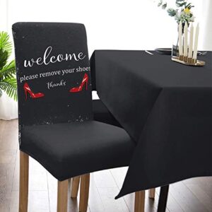 Chair Cover Red High Heels Dining Chair Slipcovers Welcome Remove Your Shoes Vintage Stretch Removable Chair Seat Protector Party Decoration
