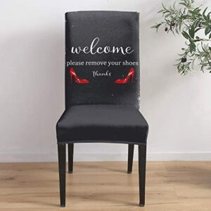 Chair Cover Red High Heels Dining Chair Slipcovers Welcome Remove Your Shoes Vintage Stretch Removable Chair Seat Protector Party Decoration