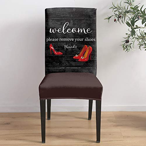 Chair Cover Red High Heels Dining Chair Slipcovers Funny Quote Wood Grain Vintage Stretch Removable Chair Seat Protector Party Decoration