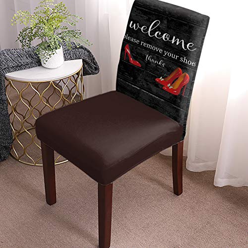 Chair Cover Red High Heels Dining Chair Slipcovers Funny Quote Wood Grain Vintage Stretch Removable Chair Seat Protector Party Decoration