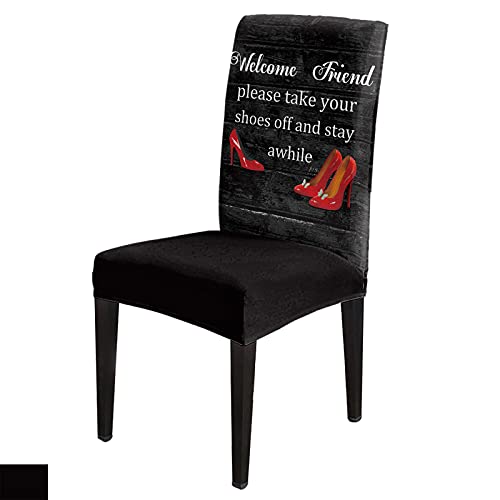 Chair Cover Red High Heels Dining Chair Slipcovers Funny Quote Wood Grain Vintage Stretch Removable Chair Seat Protector Party Decoration