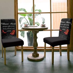 Chair Cover Red High Heels Dining Chair Slipcovers Funny Quote Wood Grain Vintage Stretch Removable Chair Seat Protector Party Decoration
