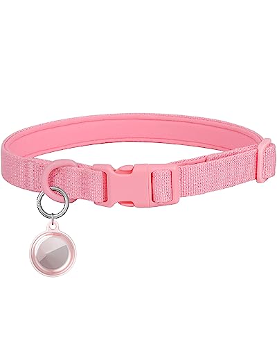 Aecllcea Airtag Holder Dog Collar for Small Medium Large, Airtag Dog Collar Holder Waterproof, Soft Padded Dog Collars with TPU Air Tag Device, Air Tag Dog Collar Waterproof. (S, Pink)