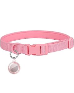 aecllcea airtag holder dog collar for small medium large, airtag dog collar holder waterproof, soft padded dog collars with tpu air tag device, air tag dog collar waterproof. (m, pink)