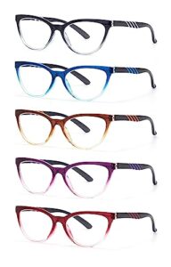 highlike 5-pack cat eye reading glasses for women, spring hinge readers glasses elegant style clear vision, 5 mix 1.5 x