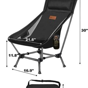 DRAXDOG Camping Chair, 2 Way Compact Backpacking Chair, Portable Folding Chair, Beach Chair with Side Pocket, Lightweight Hiking Chair 0011 (Black)