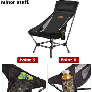 DRAXDOG Camping Chair, 2 Way Compact Backpacking Chair, Portable Folding Chair, Beach Chair with Side Pocket, Lightweight Hiking Chair 0011 (Black)